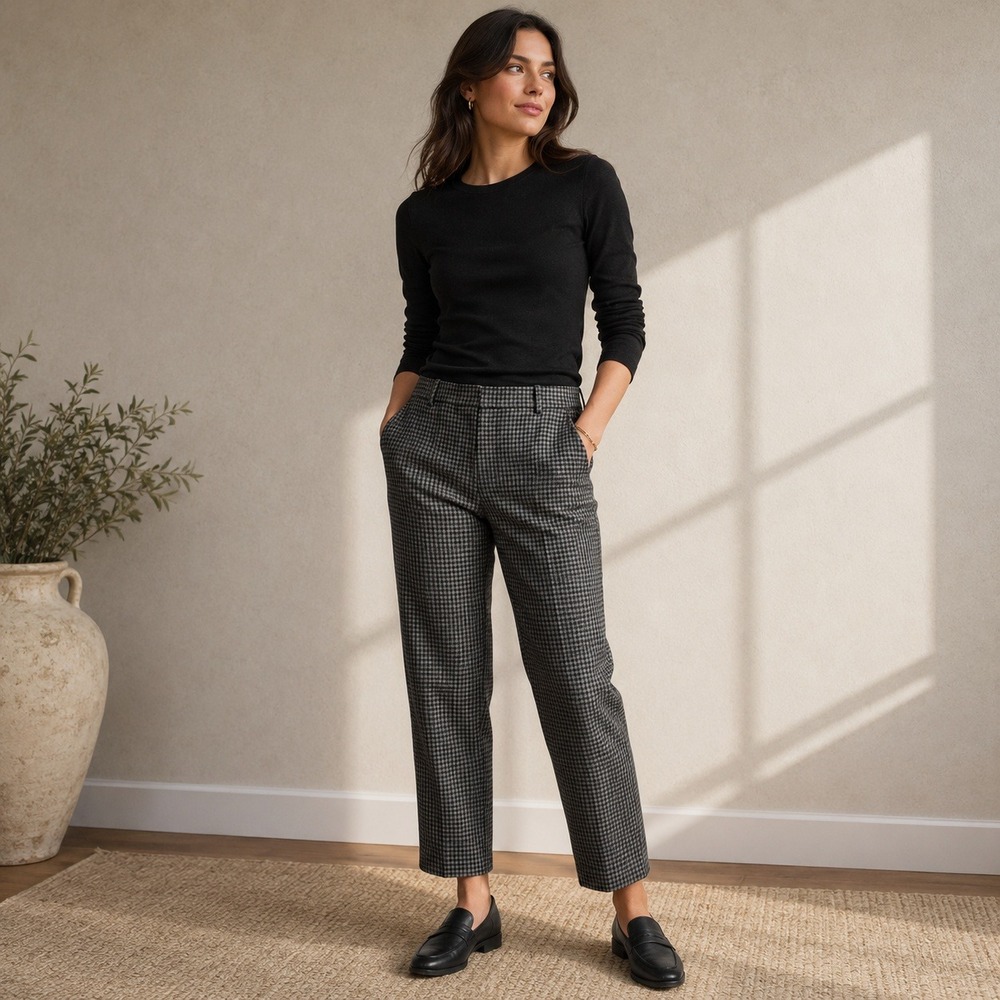 J.Crew Houndstooth Wool Blend 10 Trousers Olive Green Black Style 02657 FA14
